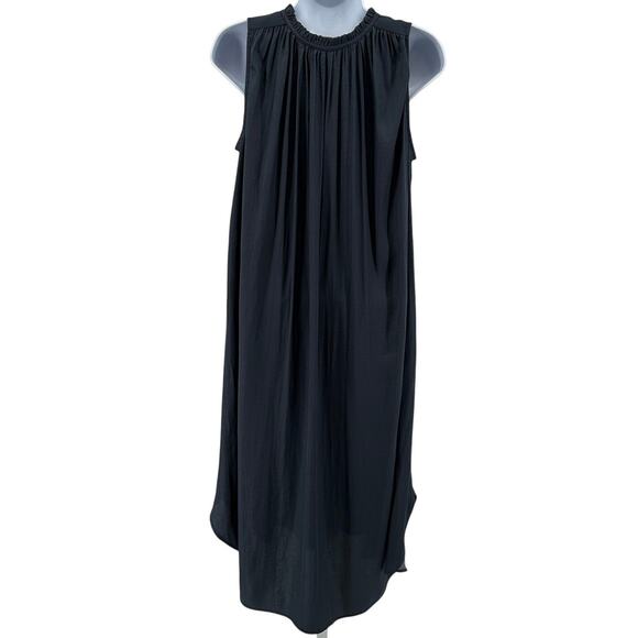 Ann Taylor Loft Midi Dress WMNS S Sleeveless Chiffon Gray Lined Keyhole Ruffled - Picture 4 of 7